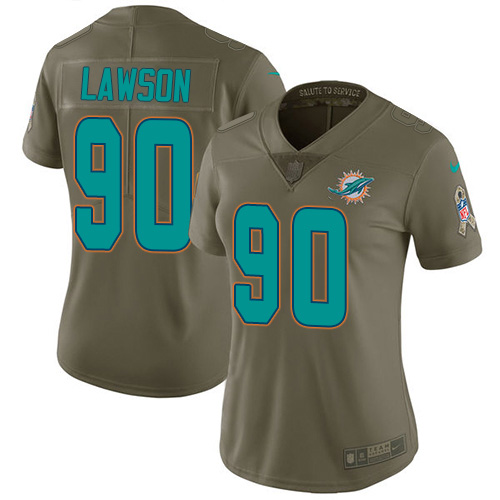 Nike Miami Dolphins #90 Shaq Lawson Olive Women Stitched NFL Limited 2017 Salute To Service Jersey